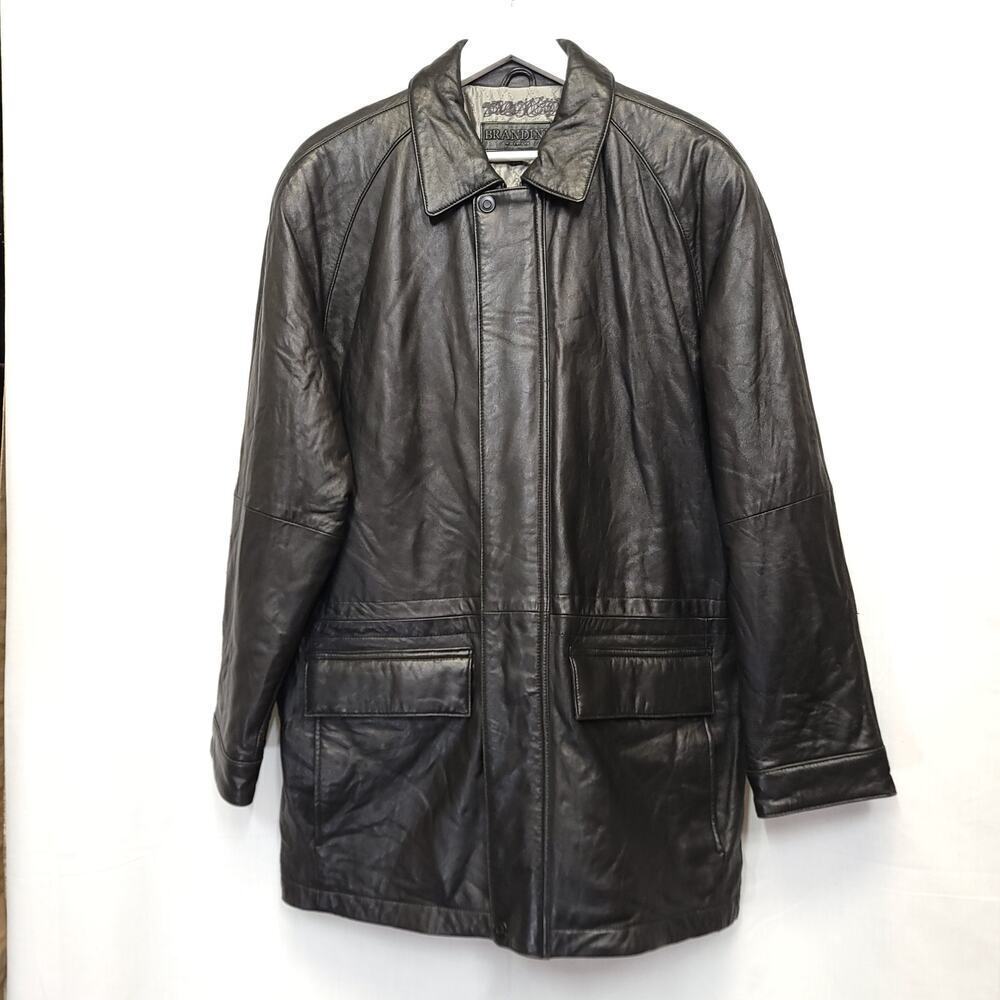 Le Collezioni Brandini Jacket Size Medium Mens Black Leather 2 Pocket Zip Lined‌